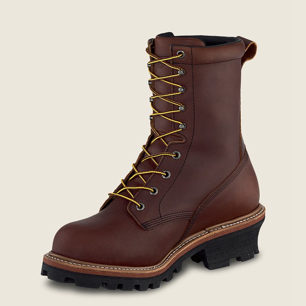 Red Wing Work Boots Mens Brown - Loggermax - 9-inch Waterproof Soft Toe Logger - 1930845-ME